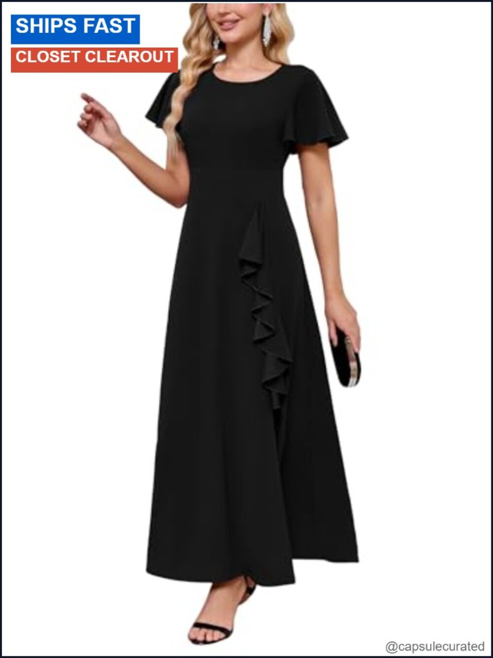 Women's Modest Formal Maxi Dress Knee Length Side Slit A Line Ruffle Evening